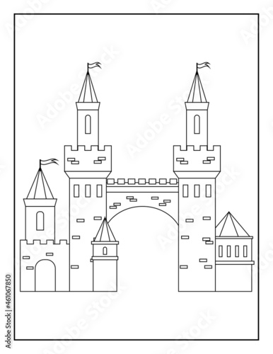 Coloring Book Pages for Kids. Coloring book for children. Princess Castle. 