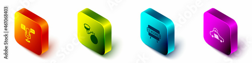 Set Isometric Freedom of speech, Ball on chain, Censored stamp and Police car and flasher icon. Vector