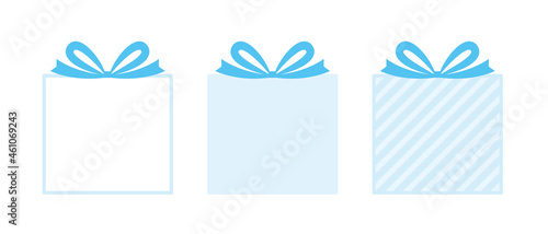 プレゼント、贈り物、ギフトボックスのフレームイラストセット 水色 お祝い 誕生日