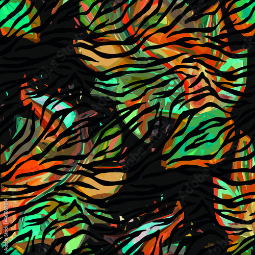 Abstract diagonal pattern from a modified image of a mixed autumn forest. Diagonal ornament in natural colors of autumn forest camouflage Leopard pattern.