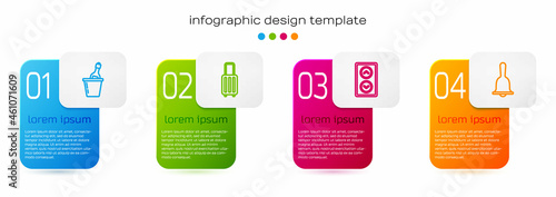 Set line Champagne in an ice bucket, Suitcase, Lift and Hotel service bell. Business infographic template. Vector