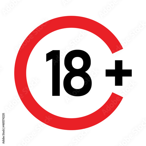 18 plus sign. Eighteen. For adults only. Age restrictions, censorship, parental control. Icon for content, movies, alcohol, night clubs and bars.