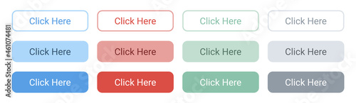 Click Here Button Set. Set of Minimalist User Interface 'Click Here' Vector Buttons. Modern Button Icon Set for Website, App or UI photo