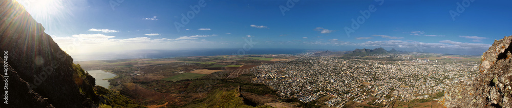Panoramic view from top of 'Corps de Garde' mountain during afternoon in Mauritius