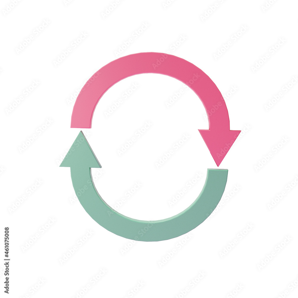 360 rotation Circular arrow icon red and green on isolated white background. 3d render illustration 360 rotation Circular arrow icon red and green on isolated white background. 3d render illustration