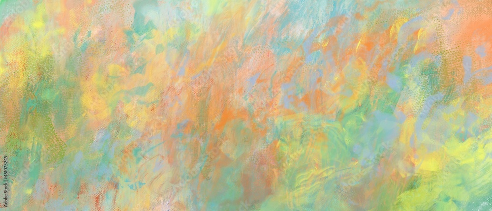 油彩抽象背景）秋のカラフルな筆跡　マルチカラー　オレンジ　黄緑　油絵　カラフル　アート　バナー
