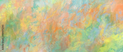 油彩抽象背景）秋のカラフルな筆跡 マルチカラー オレンジ 黄緑 油絵 カラフル アート バナー
