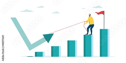 Economic V shape recovery after COVID-19 coronavirus accident, businessman, professional analysis of the world economy, Vector