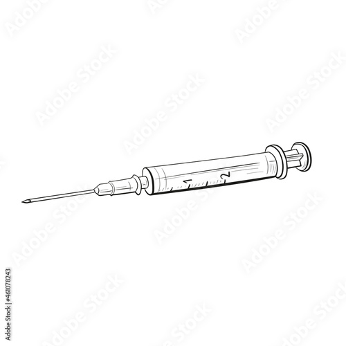 Syringe for injection. Linear vector drawing by hand. Vector illustration