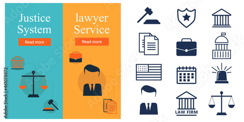 Lawyer concept. Lawyer icons in flat style. Lawyer sign and symbol vector. Lawyer set illustration