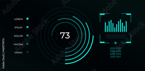 Futuristic hud ui infographic. Sci-fi interface, high tech bars, gaming panel dashboard design. Vector illustration