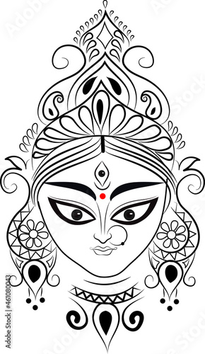 black and white portrait of mother goddess Durga