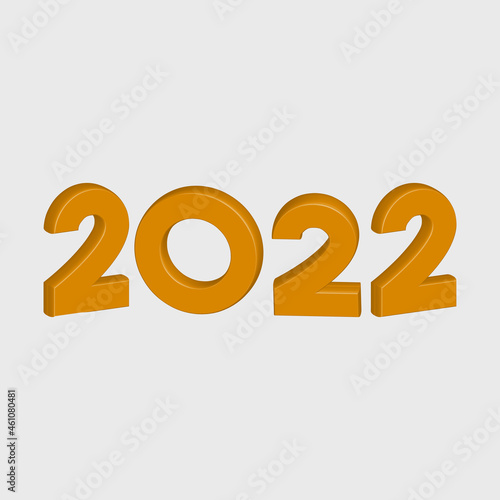 2022 Happy New Year text and calendar design. 3d text golden Numbers style. Abstract isolated 2021 text effect design concept, black digits, 2022 yellow text background.