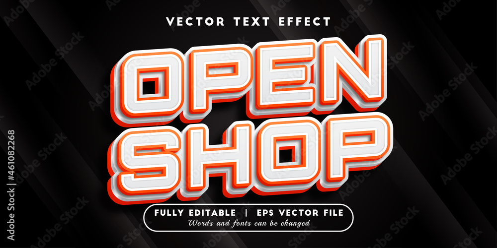 Fototapeta premium Text effects 3d open shop, editable text style