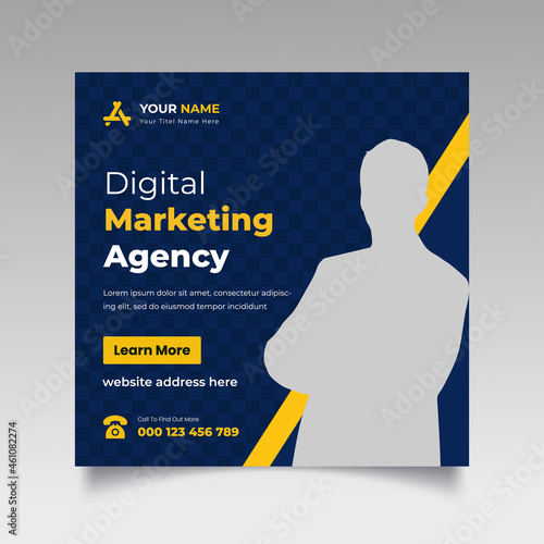 Digital Marketing Social Media Post, Grow your business social media post and web banner template 