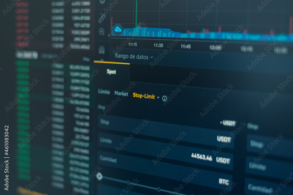 Financial data on a monitor, including Market Analyze. Bar charts, diagrams, Financial Figures. Abstract desktop background of currency graph interface. Investment, trade, stocks and finance