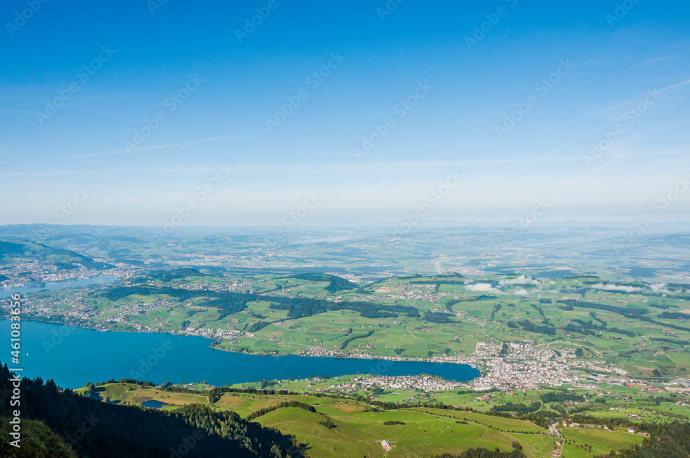 Naklejka premium Rigi, Küssnacht am Rigi, Rigi Kulm, Rigi Staffel, Merlischachen, Mengen, Vierwaldstättersee, Bergbahn, Wanderweg, Aussichtspunkt, Sommer, Zentralschweiz, Schweiz