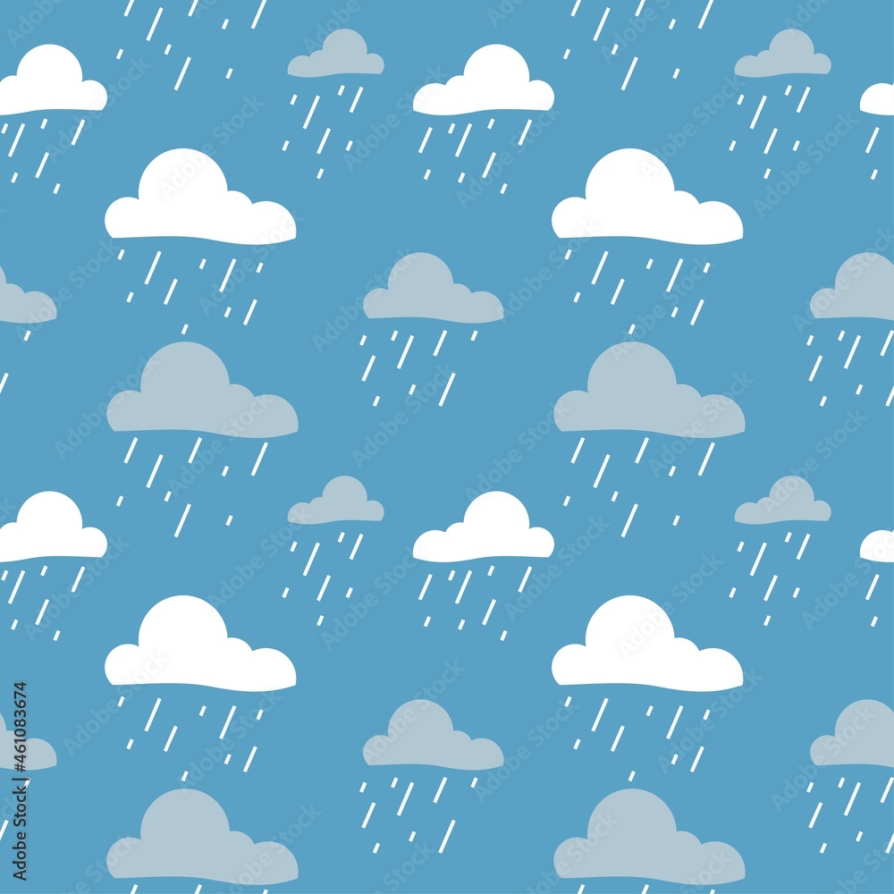 Seamless pattern white and gray clouds with rain on a blue background Seamless pattern white and gray clouds with rain on a blue background