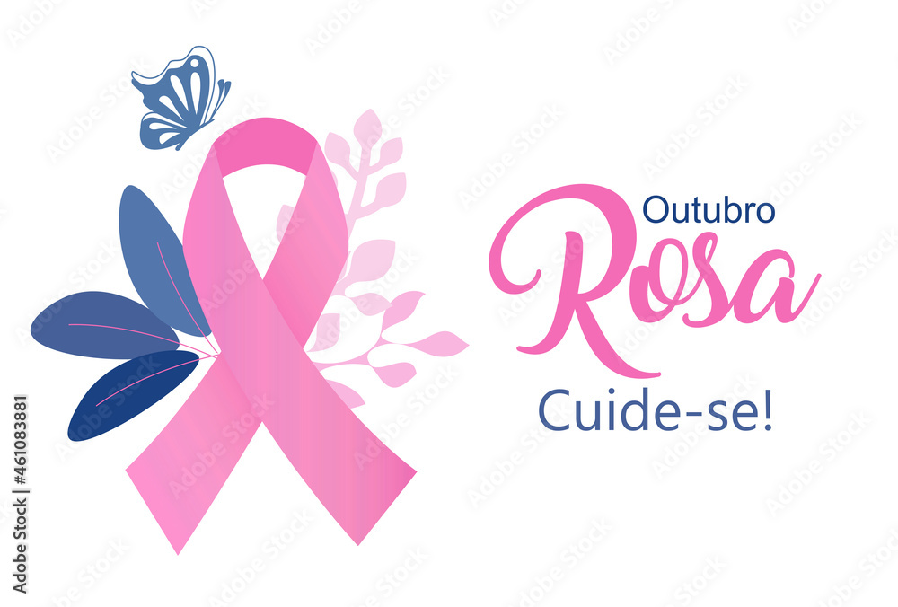 Pink October. Take care of yourself in Portuguese language. Breast cancer awareness month vector. Pink October. Take care of yourself in Portuguese language. Breast cancer awareness month vector.
