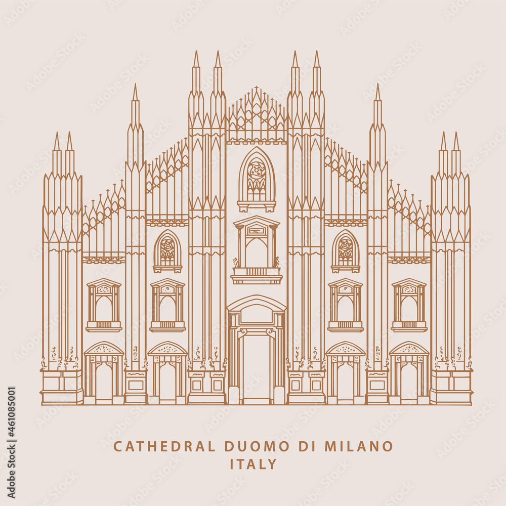 Obraz premium Hand Drawn Cathedral Duomo di Milano Illustration Design in Vector.
