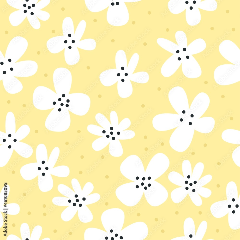 Seamless pattern with cute white flowers on yellow background Seamless pattern with cute white flowers on yellow background