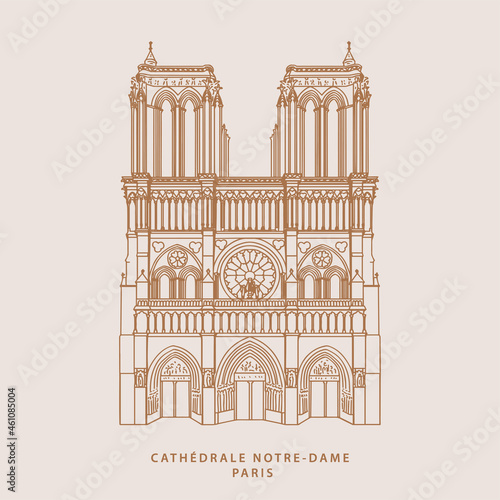 Notre Dame de Paris cathedral hand drawn illustration design in vector.