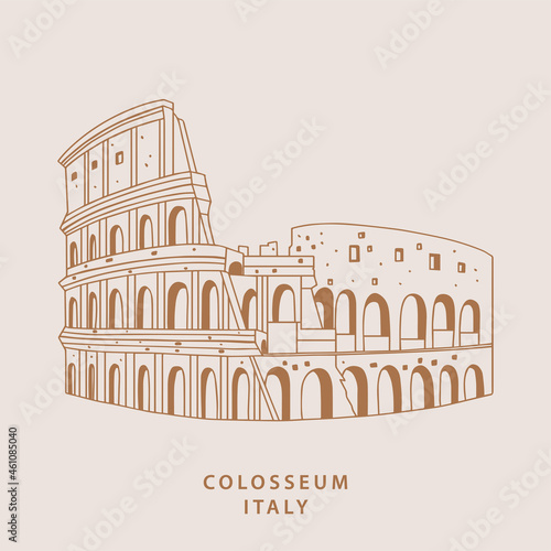 Illustration of colosseum building in simple line art design in vector.