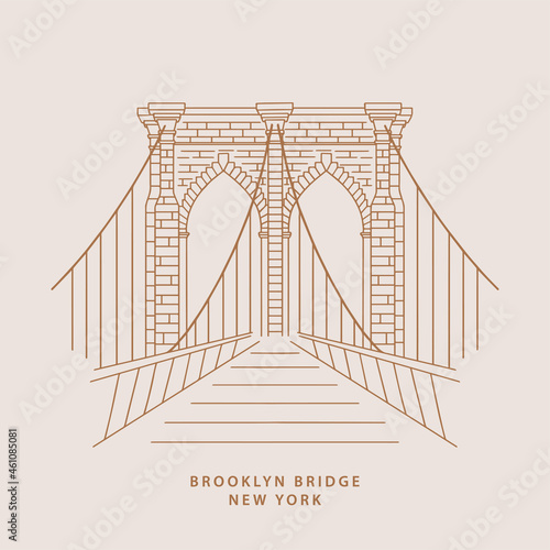 Hand Drawn New York Brooklyn Bridge Illustration in Vector.