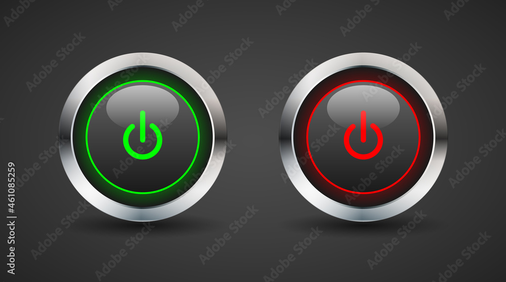 web icon push-button power. dark style with metal web icon push-button power. dark style with metal