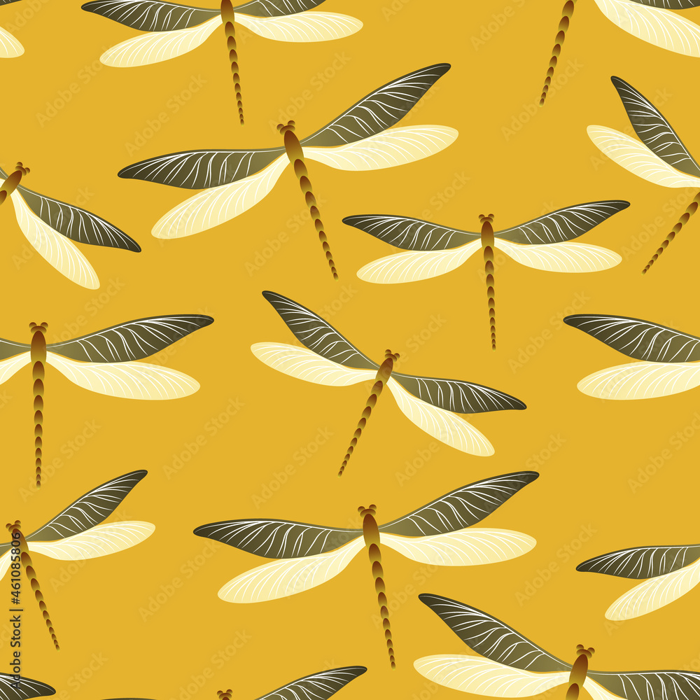 Dragonfly bright seamless pattern. Repeating clothes textile print with damselfly insects. Isolated