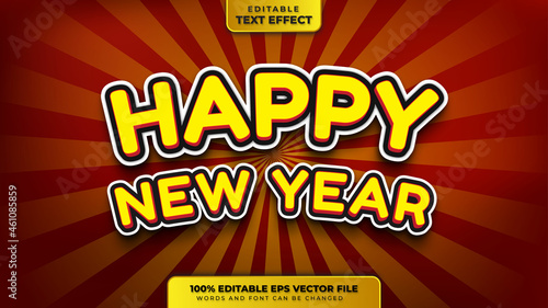Happy New Year Cartoon Style 3D Editable Text Effect