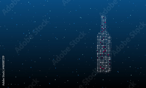 On the right is the beer bottle symbol filled with white dots. Background pattern from dots and circles of different shades. Vector illustration on blue background with stars