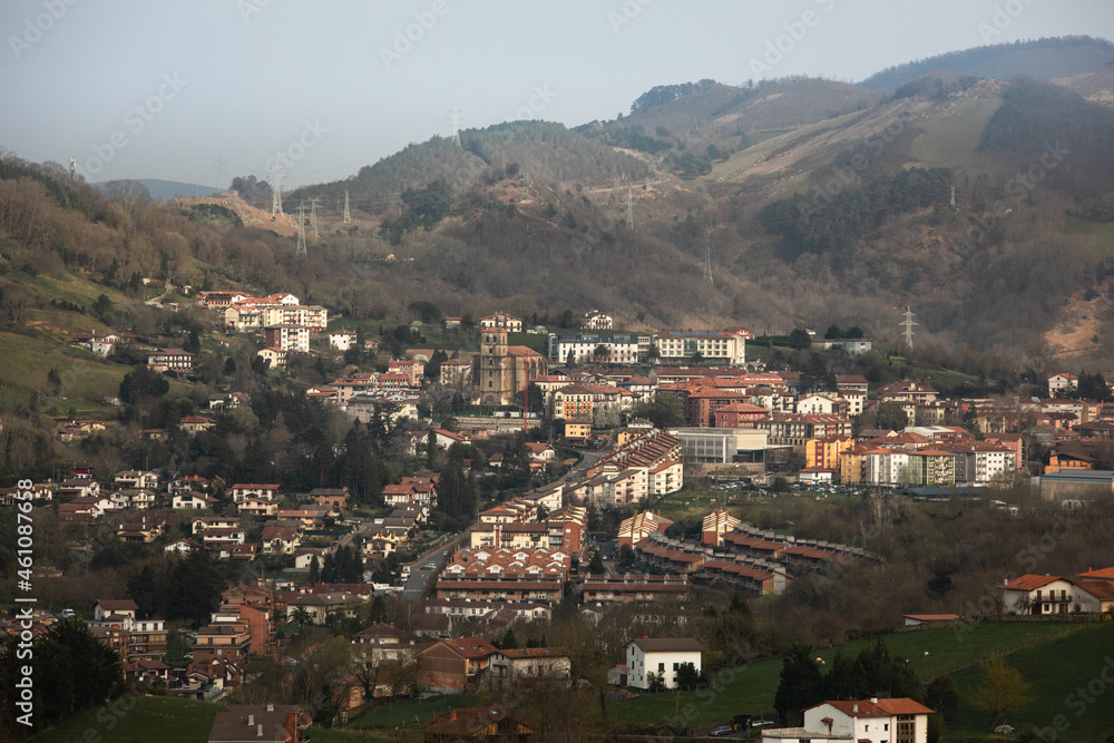 Look at Oiartzun village surronded by mountains at the Basque Country.