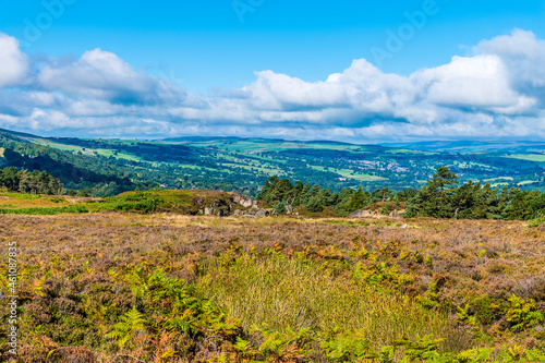A view across Ilkley moor towards the town of Ilkley Yorkshire, UK in summertime