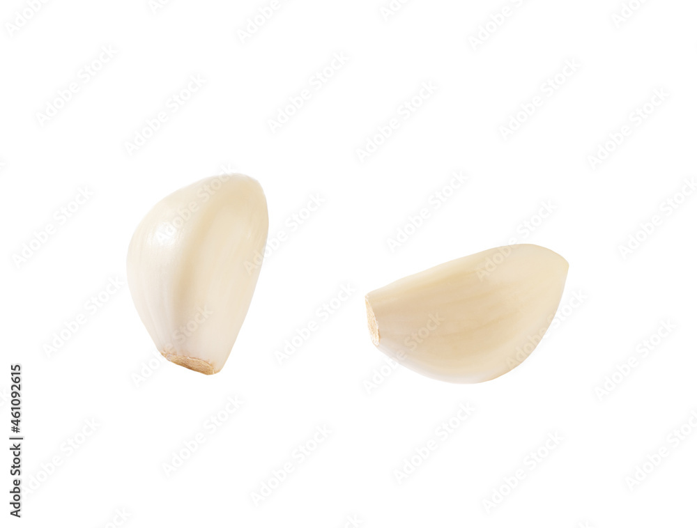 peeled cloves garlic isolated on white background. peeled cloves garlic isolated on white background.