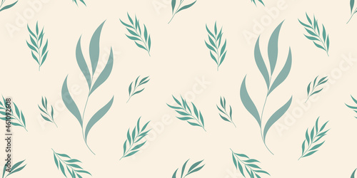 Leaves seamless pattern in pastel color. Nature background. Vector illustration for design.