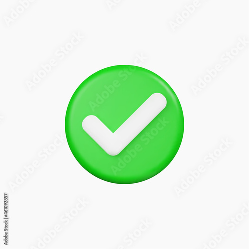 Green check mark icon isolated on white background. 3D render vector illustration.