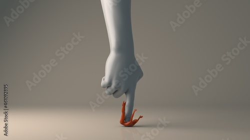 Quadro em tela a huge hand push a small red person down with a finger and presses him to the fl