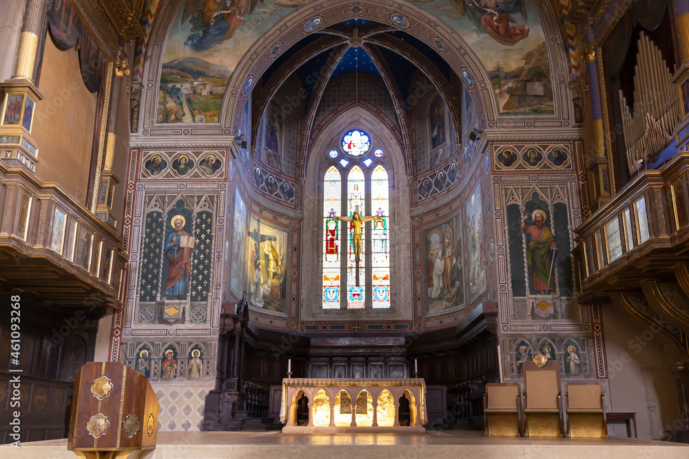 View of the interior of the cathedral of Gubbio, a medieval city in Umbria