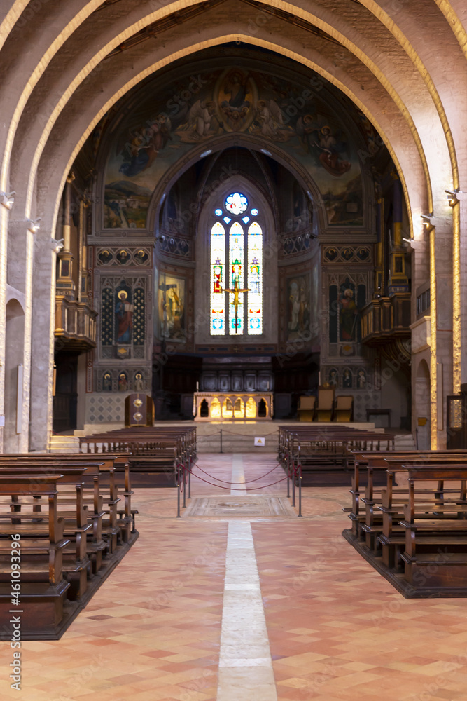 View of the interior of the cathedral of Gubbio, a medieval city in Umbria