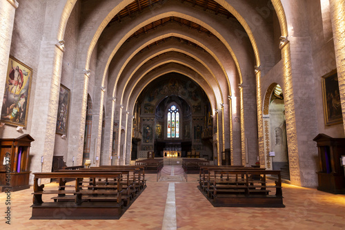 View of the interior of the cathedral of Gubbio  a medieval city in Umbria