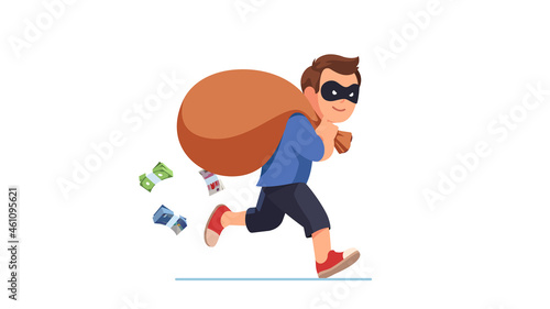 Thief criminal running carrying sack full of money