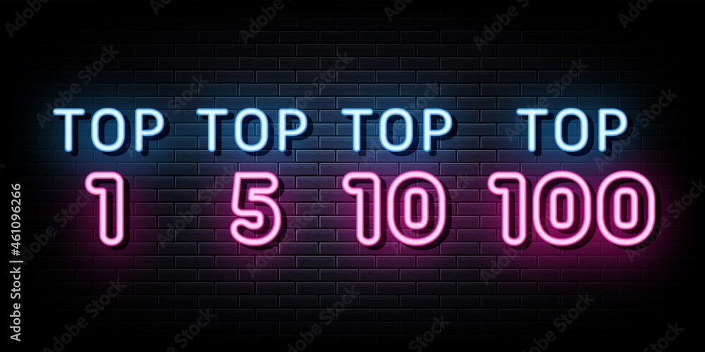 Vector set icon top rating neon signs vector. Design template neon sign Vector set icon top rating neon signs vector. Design template neon sign