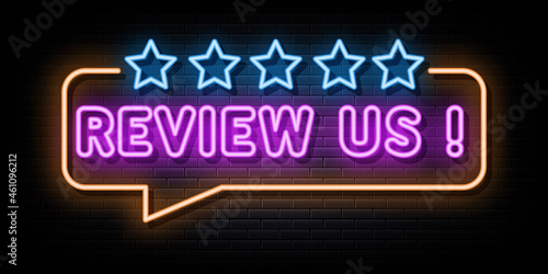 Review us neon signs vector. design neon style