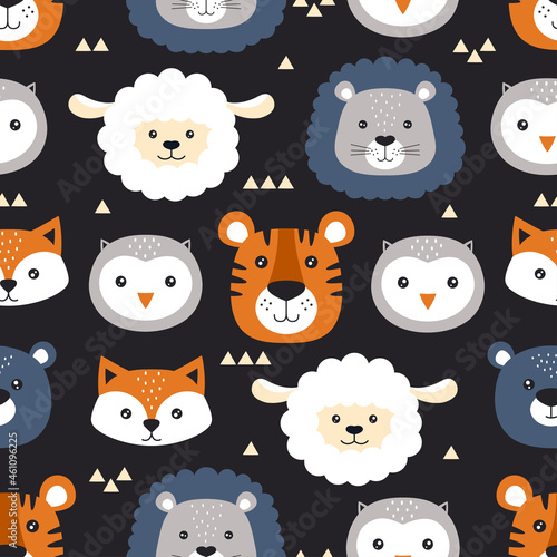 cute seamless pattern with muzzles of animals