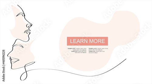 Abstract poster with woman face.One line drawing style.