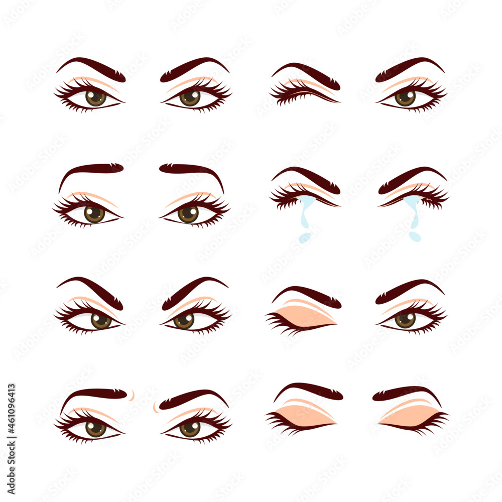 Cute beautiful female eyes set with different emotion and expression cheerful cry angry Cute beautiful female eyes set with different emotion and expression cheerful cry angry