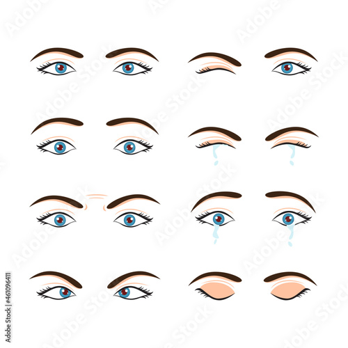 Cute beautiful male eyes set with different emotion and expression angry happy cry happy cheerful