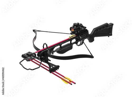 Modern crossbow. Quiet weapon for hunting, sports and recreation. Isolate on a white back