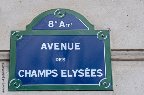 Straßenschild Avenue des Champs Élysées, Paris photo